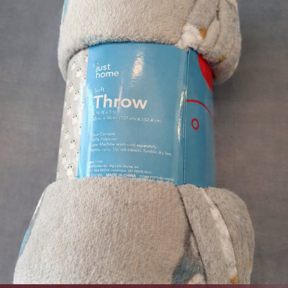 Soft Plush Owl Print Throw Blanket 50x60 Just Home Gray Cozy